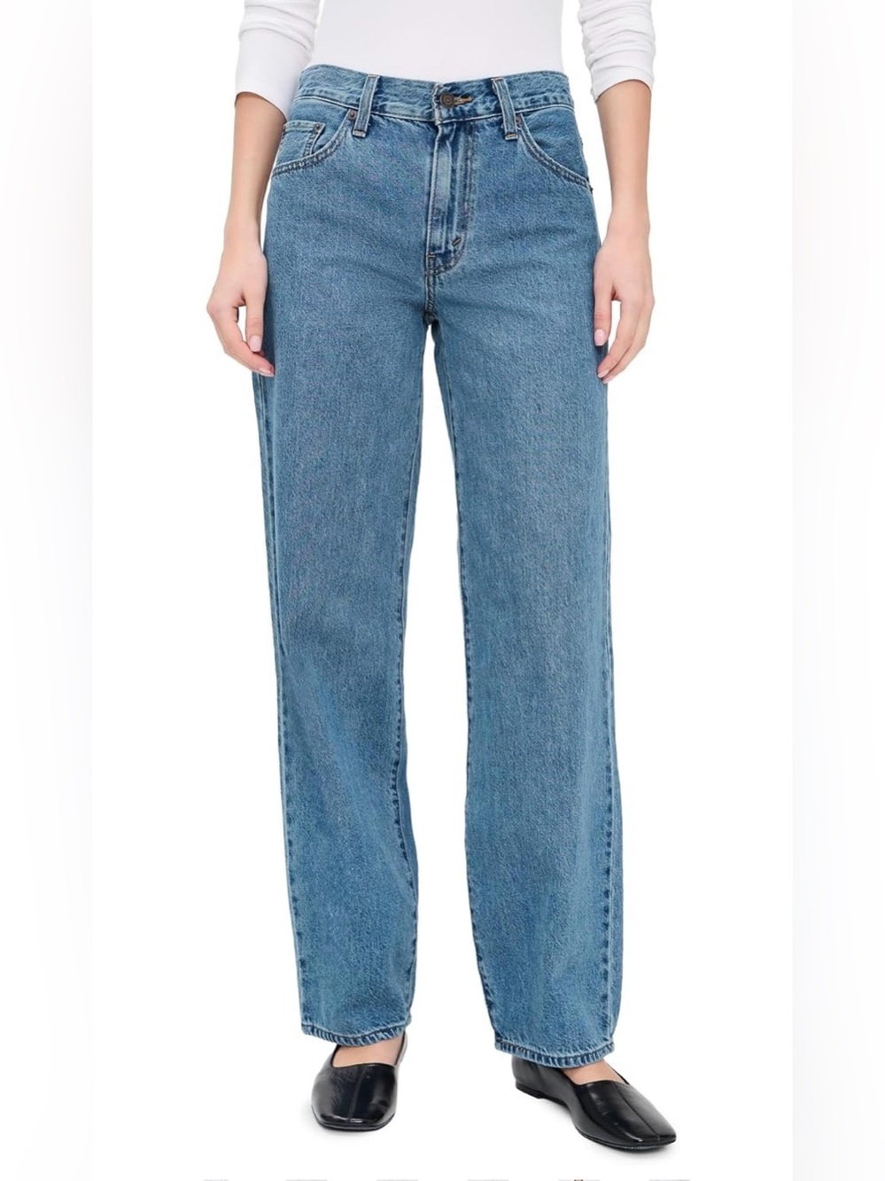 Levi’s Baggy Dad a mid rise, loose through the hip and thigh, straight leg 26X32